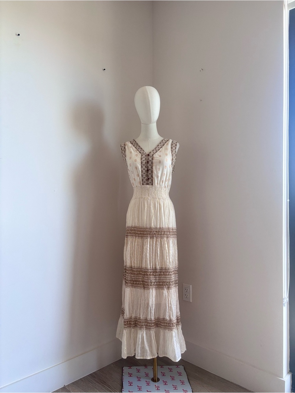 Maoo Nation Boho Embroidered Smocked Maxi Dress India M